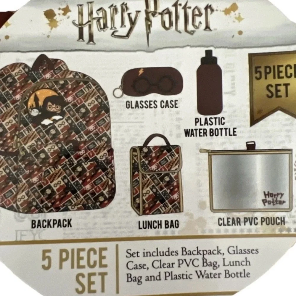Harry Potter Kids Backpacking Backpack With Lunch Bag - School Bag Boys - 5pc